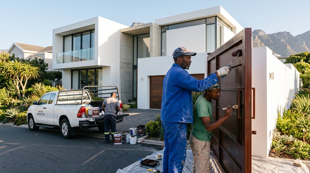 Professional anti-rust coating team applying rust protection to a metal gate in Plattekloof